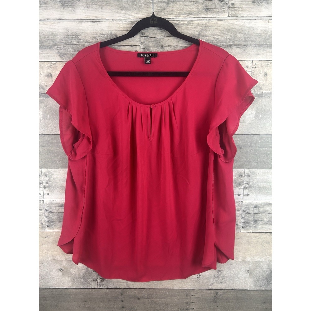 Roz & Ali 2X Pink Short Sleeve Scoop Neck Blouse